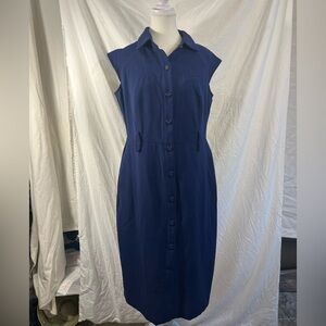 Navy Cap Sleeved Utility Midi Dress Button Up L 12